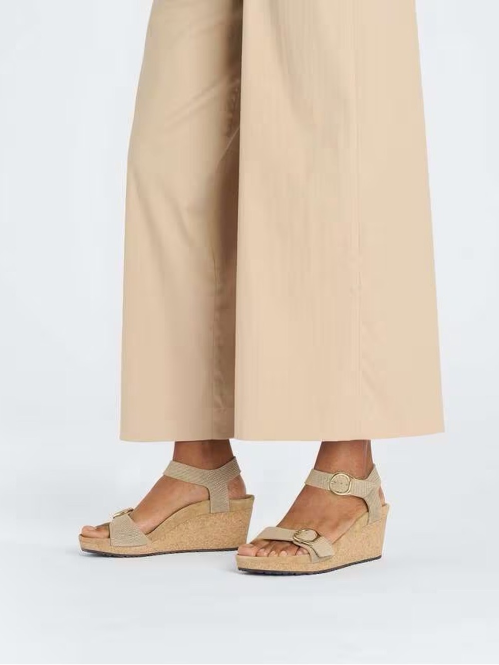 Birkenstock/Papillo Soley Wedge Embossed Leather Sandcastle Gold Buckles - Picture 6 of 6